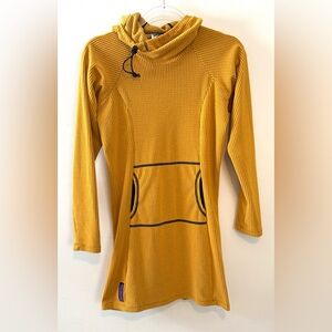Melanzana micro grid fleece dress in golden yellow